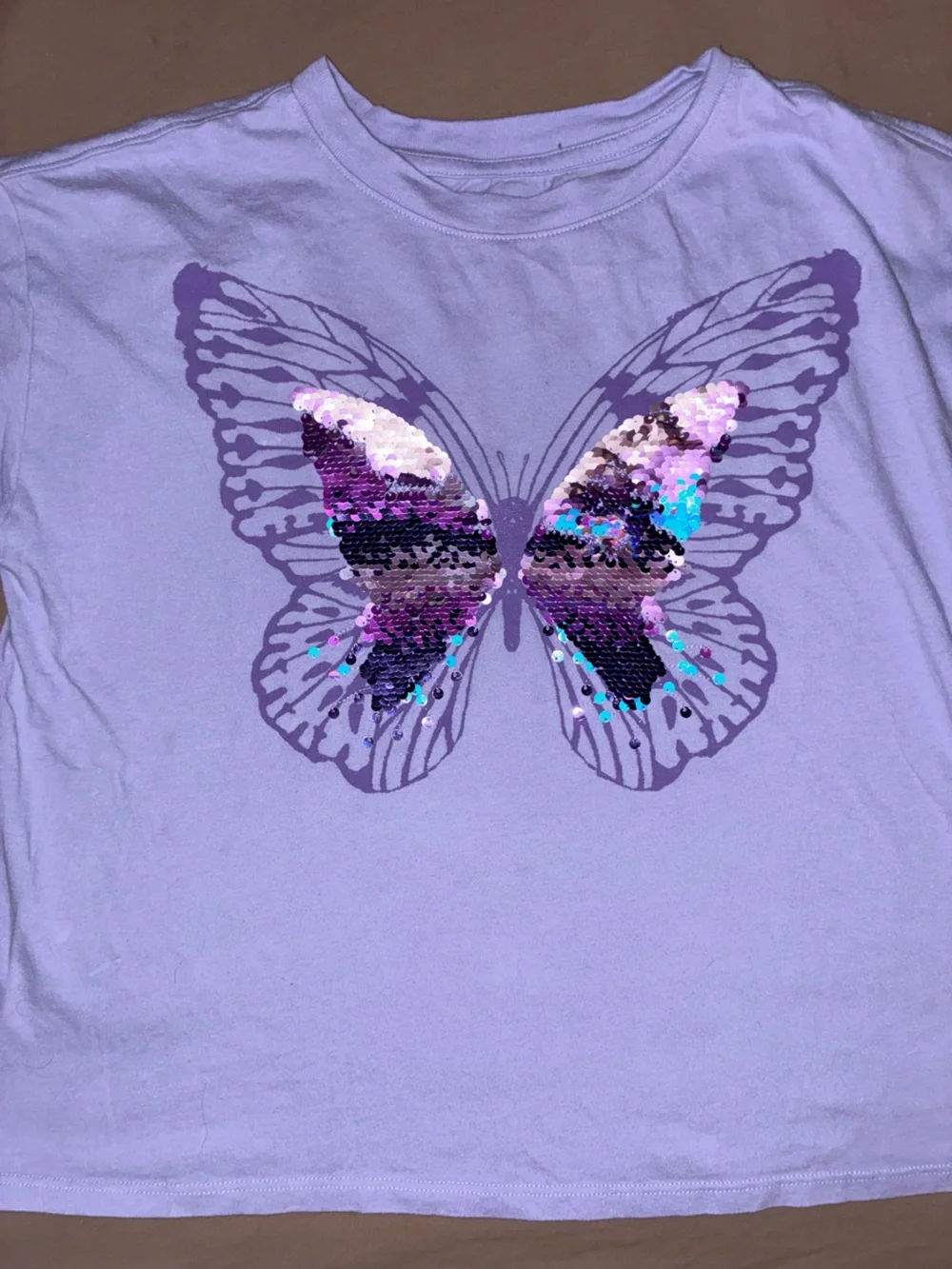 GAP Lilac Short-Sleeve Tee with Sequin Butterfly